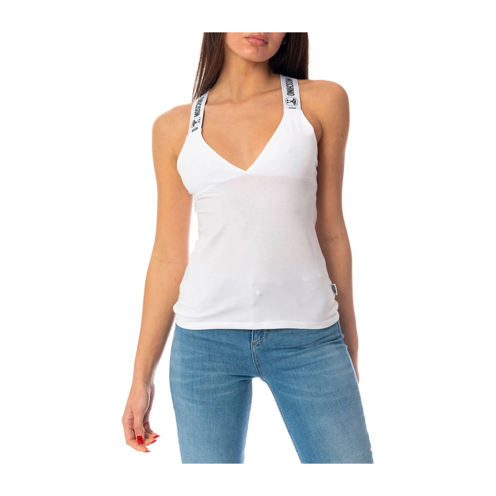 Love Moschino Witte T-shirts en Polos met Logo Bandjes White Dames