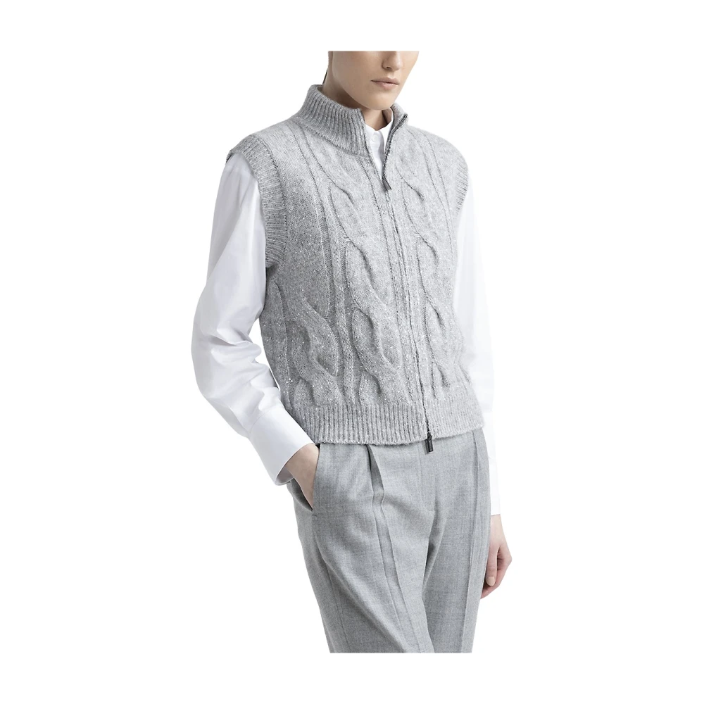 PESERICO Wol zijde kasjmier gilet met micro-pailletten Gray Dames