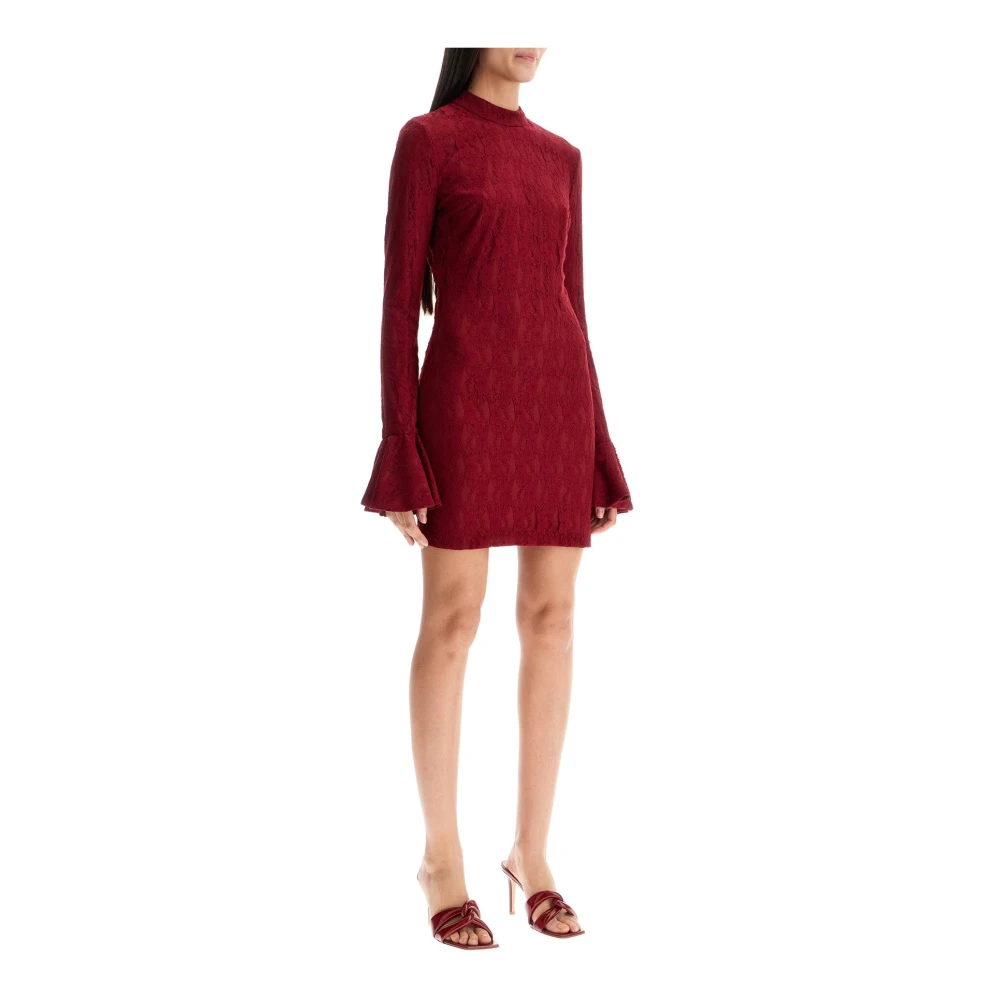 Rotate Birger Christensen Kanten Stretch Mini Jurk met Ruches Red Dames