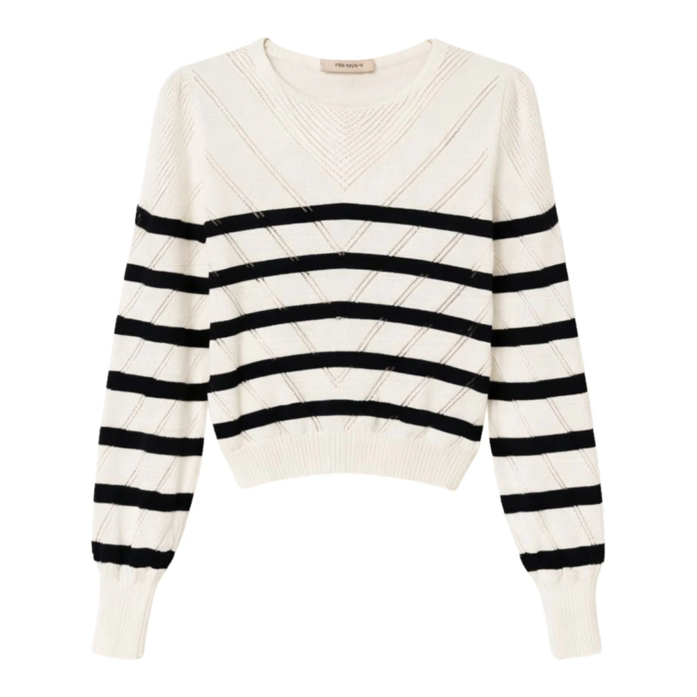 Twinset Women's White Round-Neck Knitwear, S, Crew-Neck Striped Knit