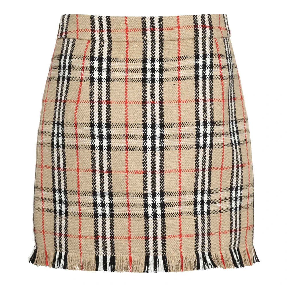 Burberry Geruite Bouclé Wollen Rok Beige Dames