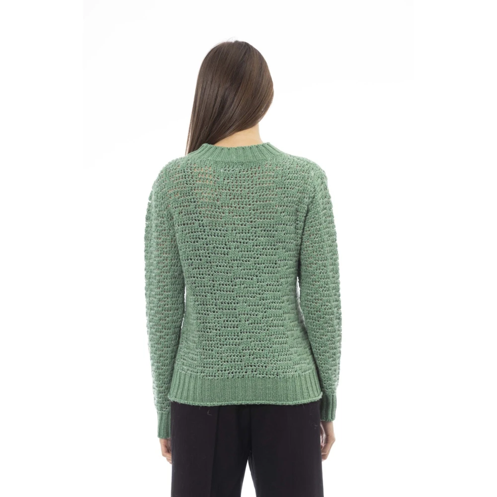 Alpha Studio Turtleneck Sweater Geribbelde Kraag Manchetten Zoom Green Dames