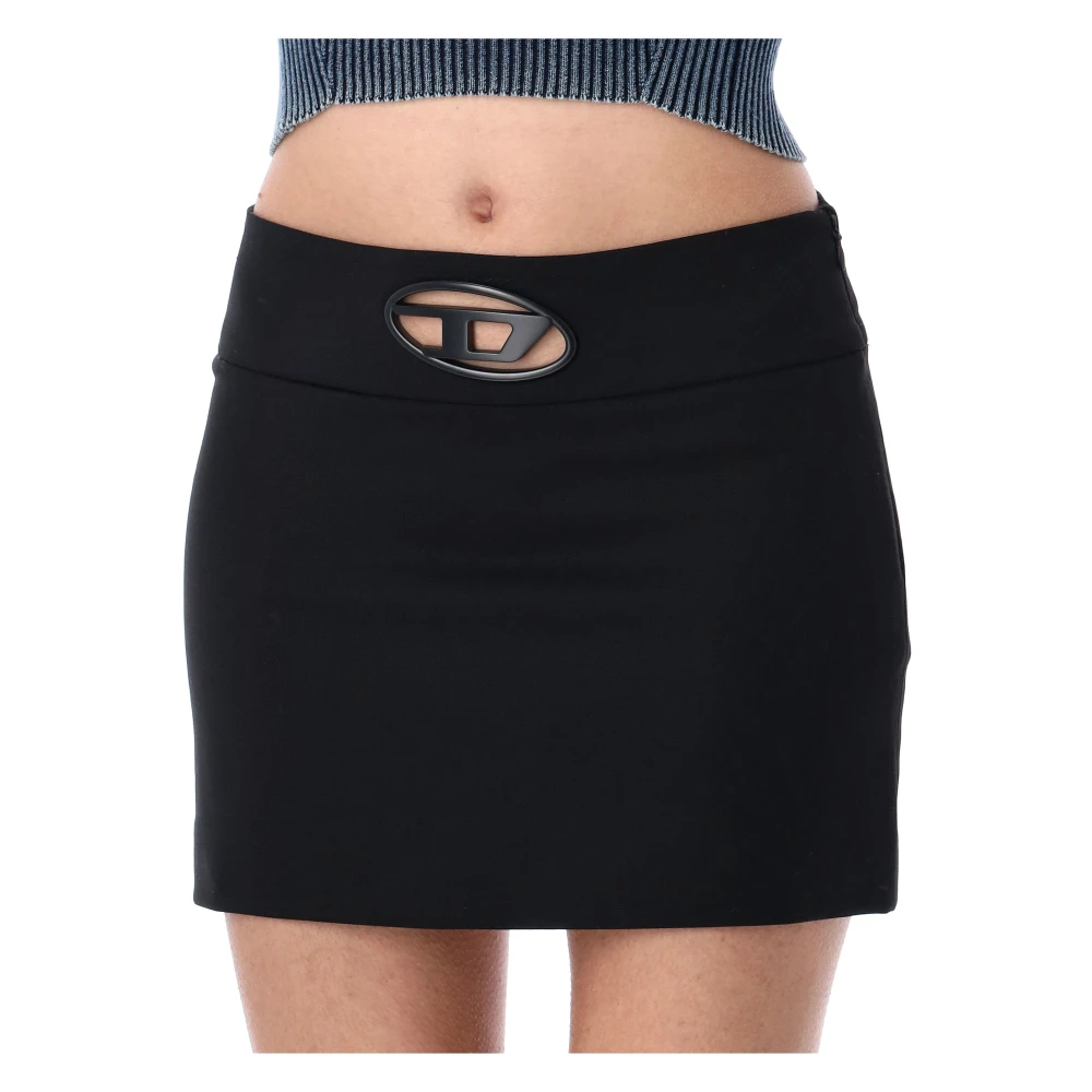 Diesel Zwarte Mini Rok Stretch Wolmix Black Dames