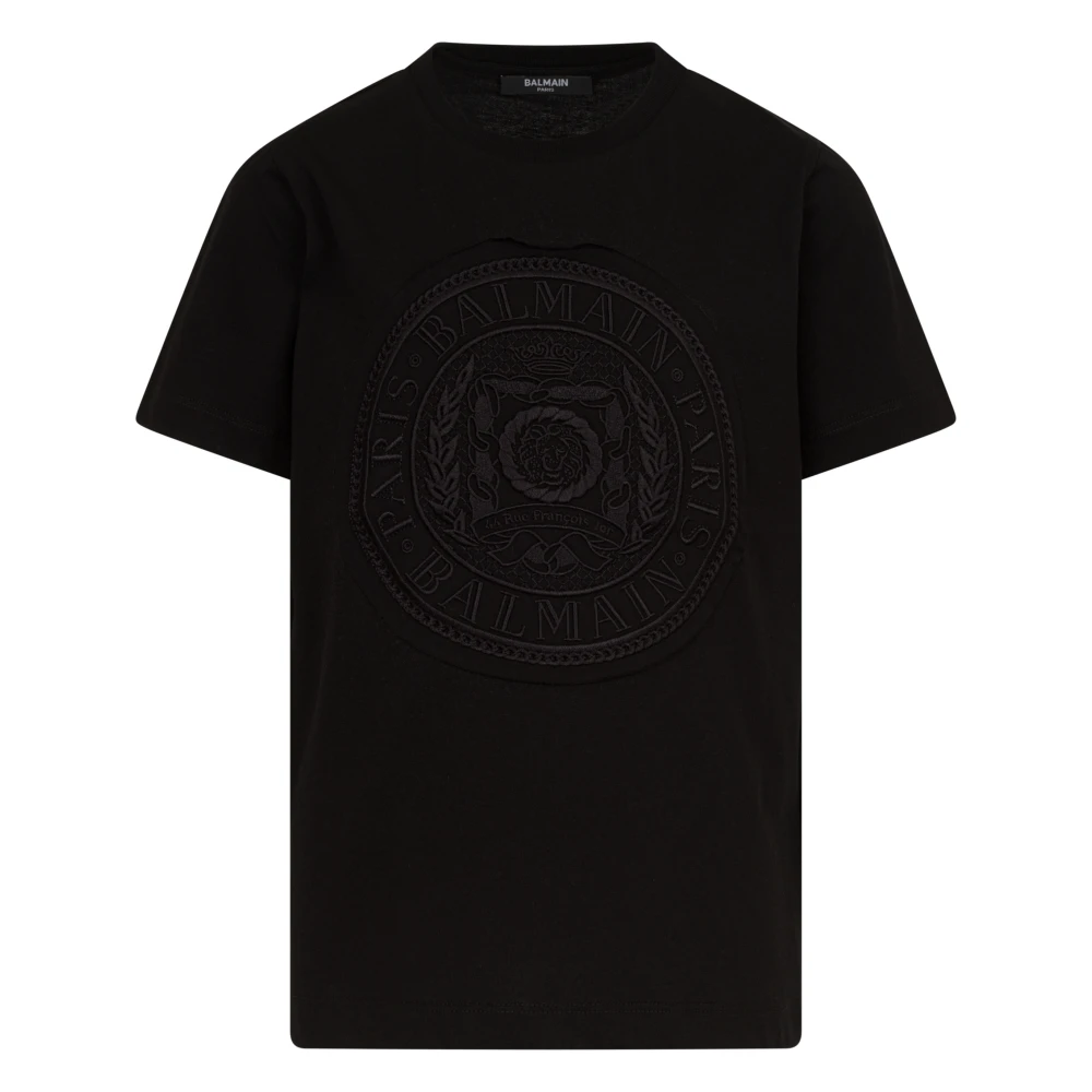 Balmain Men's Black Embroidered Logo T-Shirt