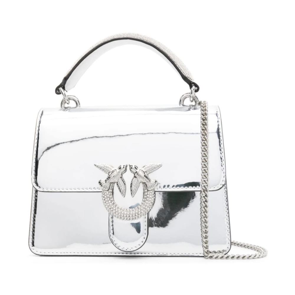 Pinko Love Birds Crystal Embellished Zilveren Tas Gray Dames