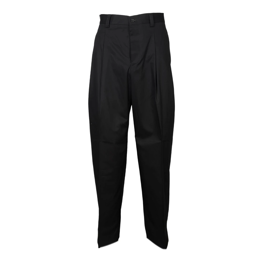 Laneus Men's Black Wide Leg Cotton Gabardine Trousers - Straight Trousers - M - Trousers