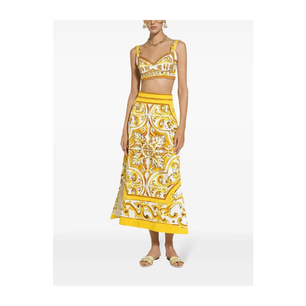 Dolce & Gabbana Majolica Print Sweetheart Top Yellow Dames