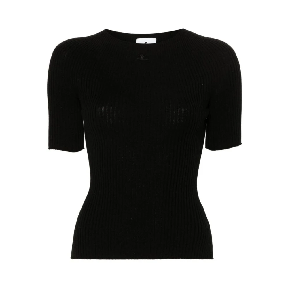 Courrèges Zwarte Geribbelde Gebreide Mock Neck Sweater Black Dames