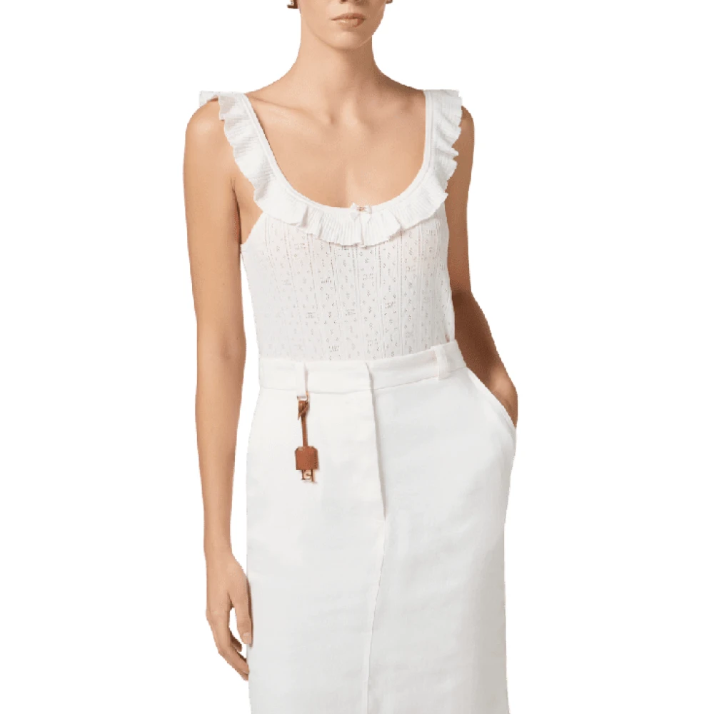 Elisabetta Franchi Geborduurde gebreide top met ruches White Dames