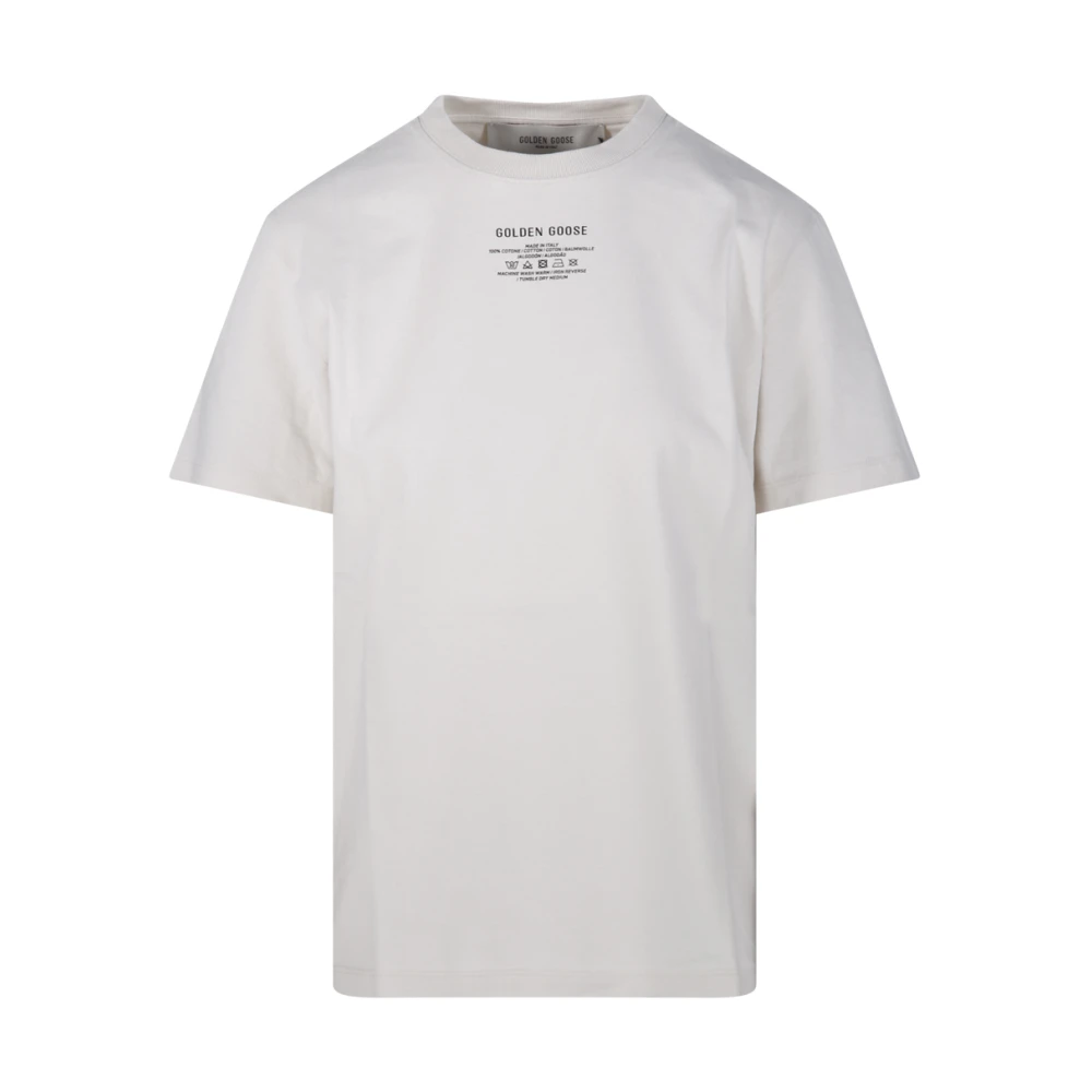 Golden Goose Dames T-shirt van gebroken wit katoen met zwarte letters White Dames