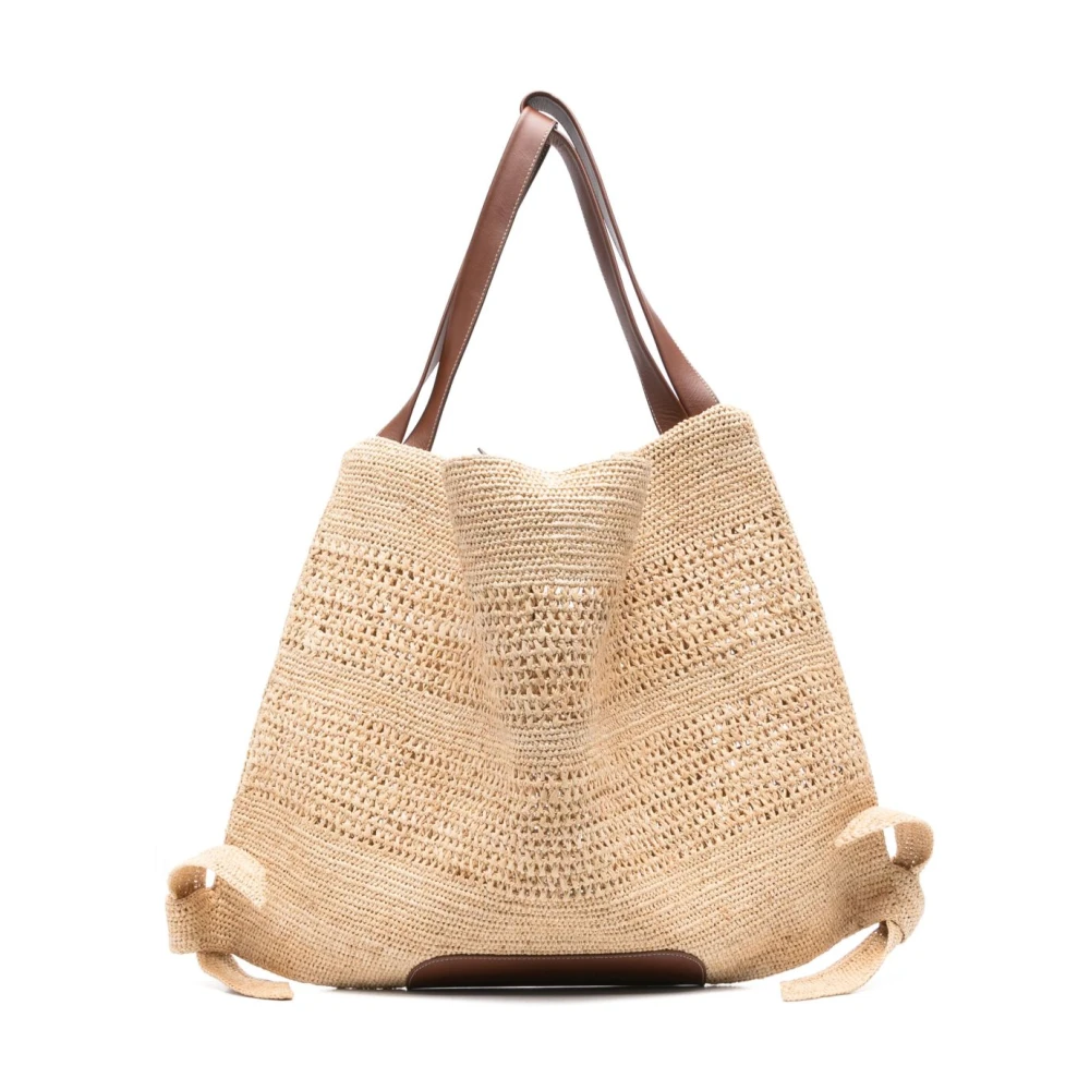 Hereu Natuurlijke raffia schoudertas met bruine leren details Beige Dames