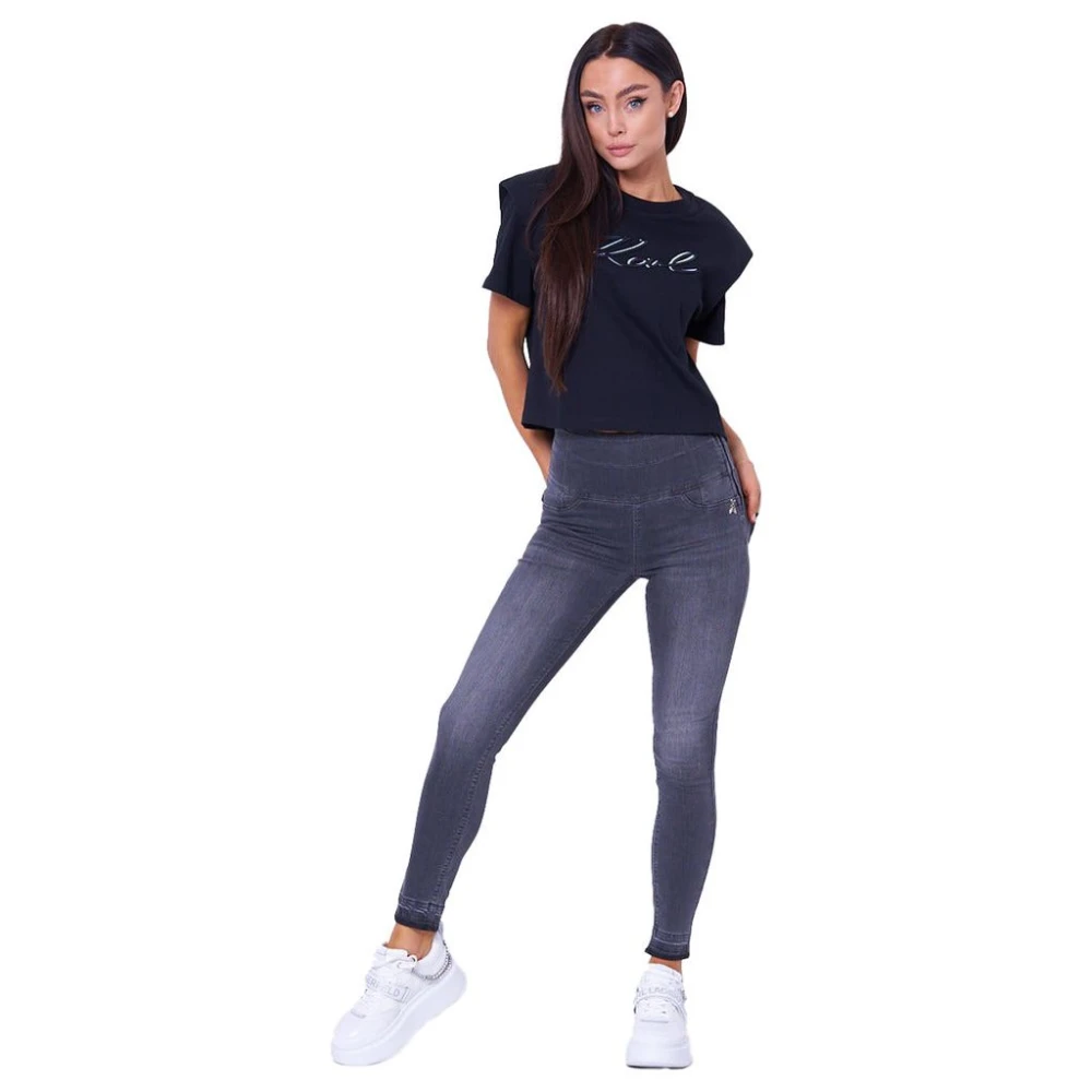 PATRIZIA PEPE Hoge taille skinny jegging jeans Gray Dames
