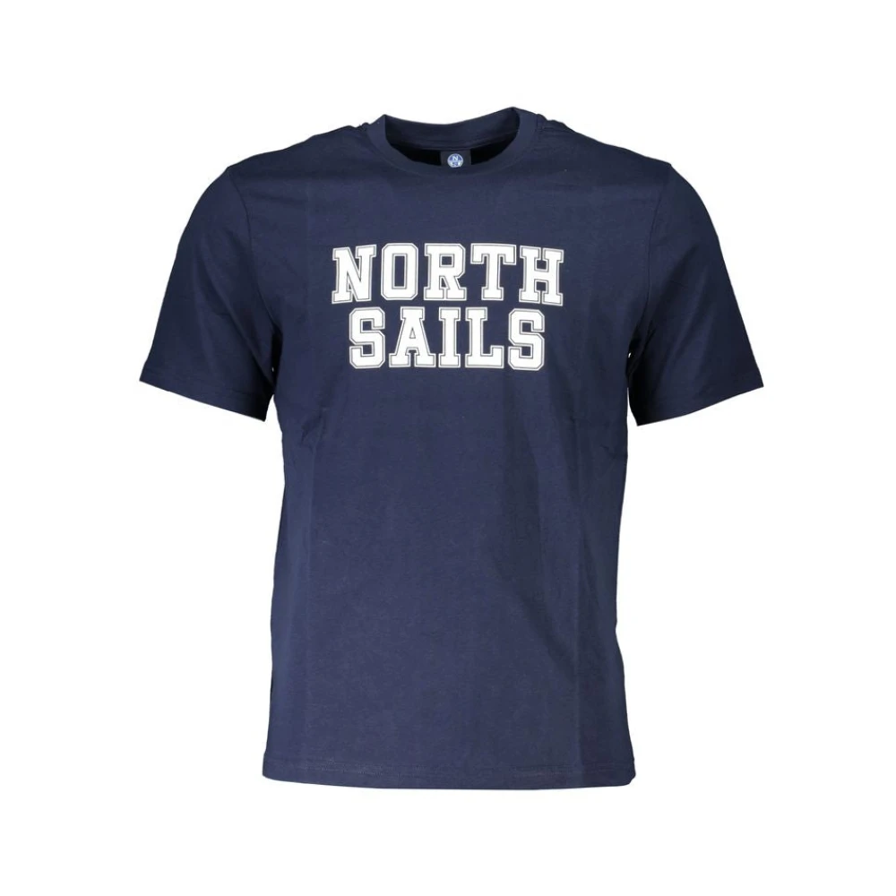 North Sails Blauw Katoenen T-shirt met Print Logo Blue Heren