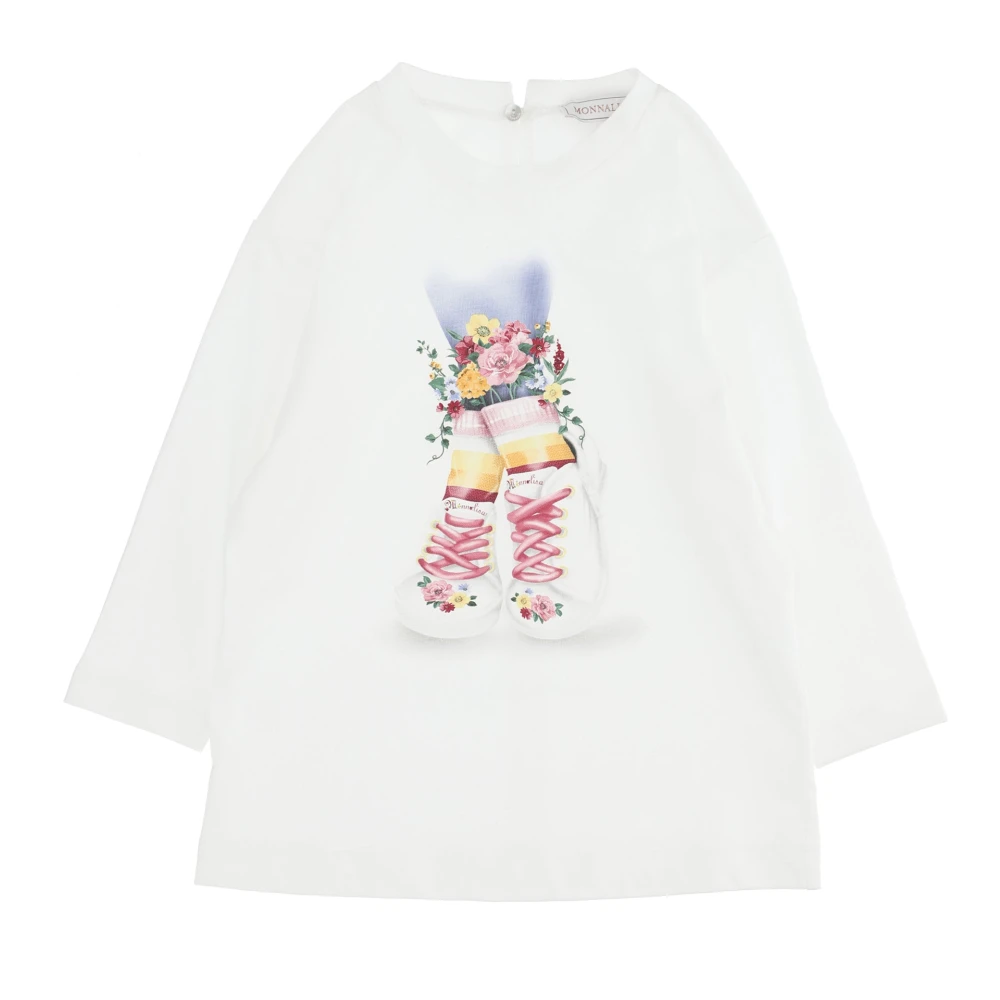 Monnalisa Girls White Kids Blouses, 4 Y, Maxi T-Shirt In Cotton Jersey