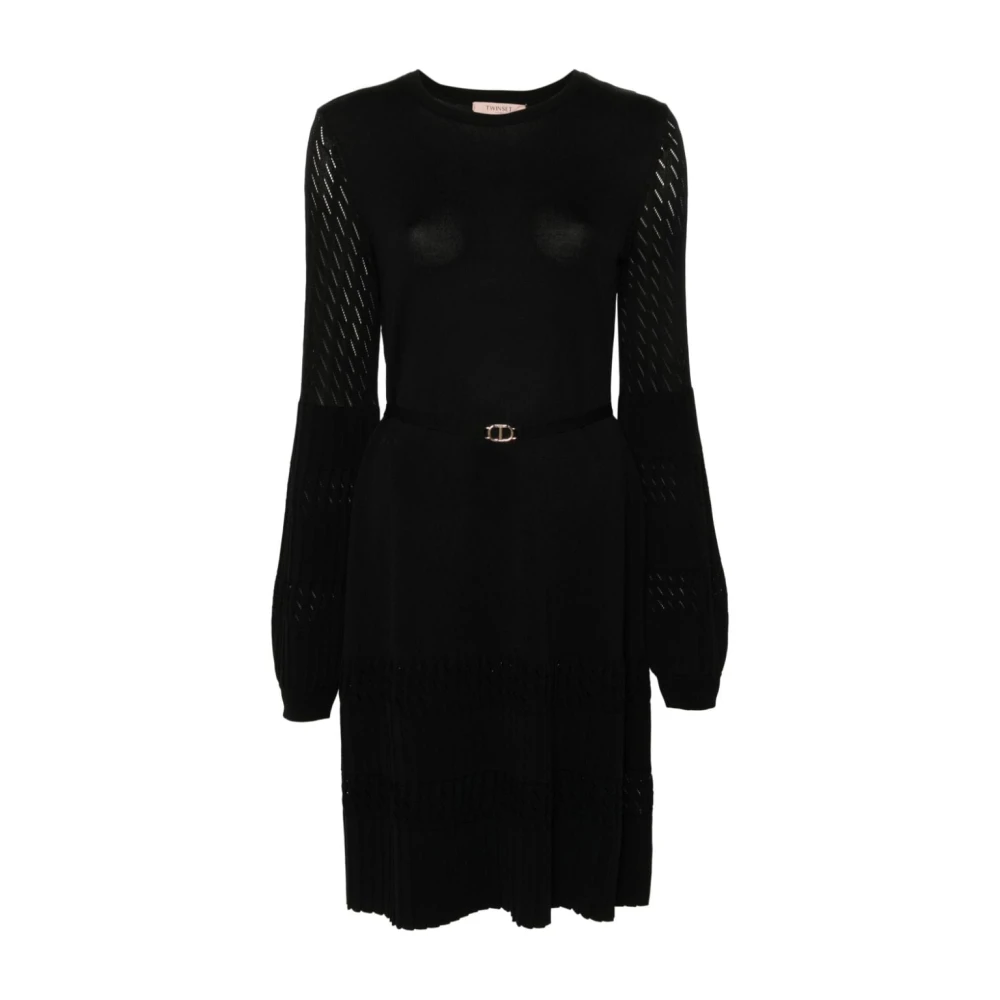 Twinset Zwart Gebreide Jurk Pointelle Ontwerp Black Dames