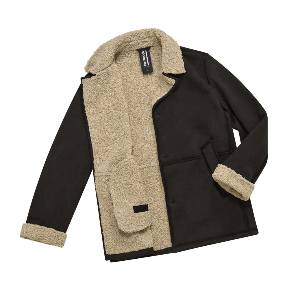 BomBoogie Sherpa-effect Leren Jas met Knopen Brown Heren