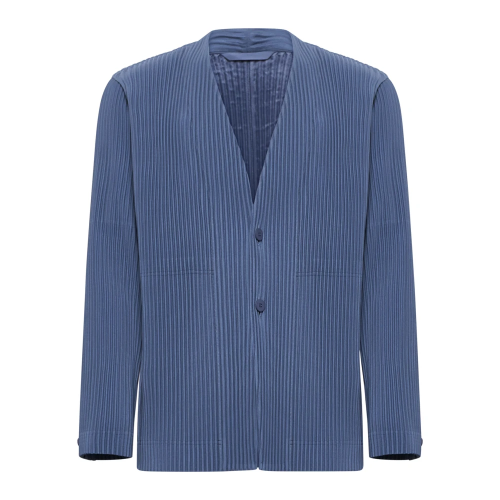 Issey Miyake Geplooide Kraagloze Blazer Jas Blue Heren