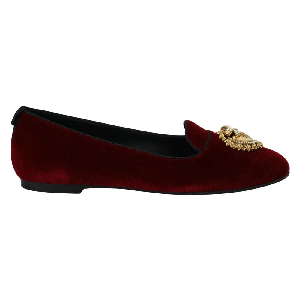 Dolce & Gabbana Women's Burgundy Velvet Loafers Flats