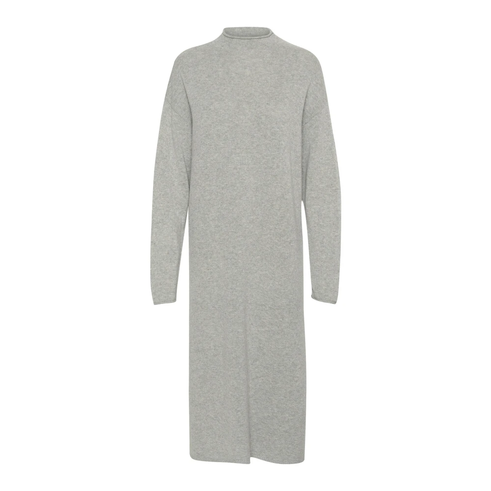 Part Two Grijze Melange Gebreide Jurk met Split Gray Dames