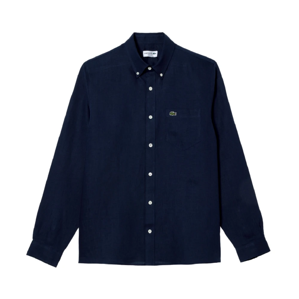Lacoste Męski Niebieski Niebieska Lniana Koszula Dla Mężczyzn Mężczyzna, : Duży