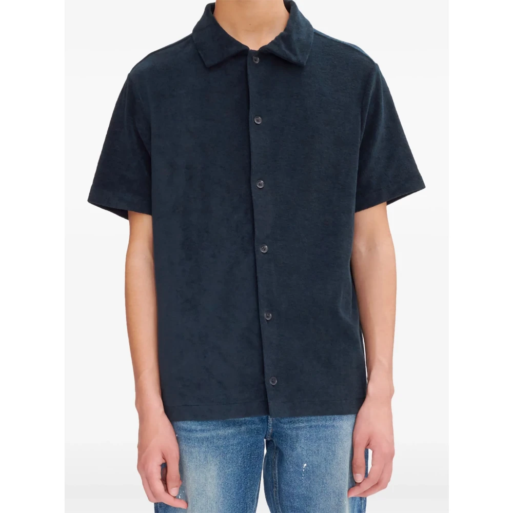A.p.c. Blauwe Button-Up Shirt met Logo Borduursel Blue Heren