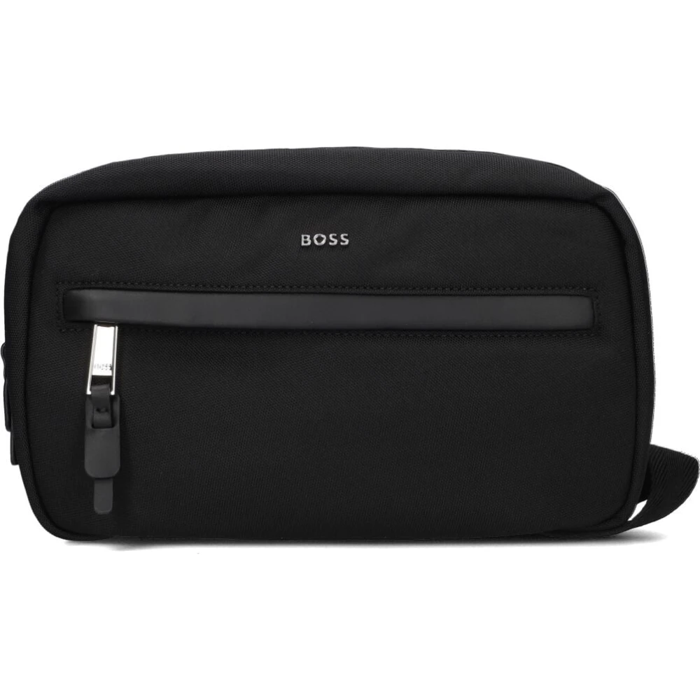 Hugo Boss Zwarte Dubbele Rits Logo Pouch Black Heren