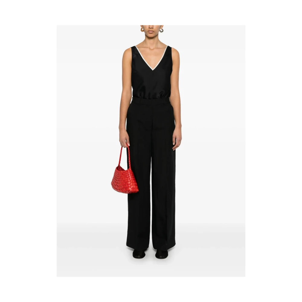 Calvin Klein Zwarte Logo Plaque V-Hals Top Black Dames