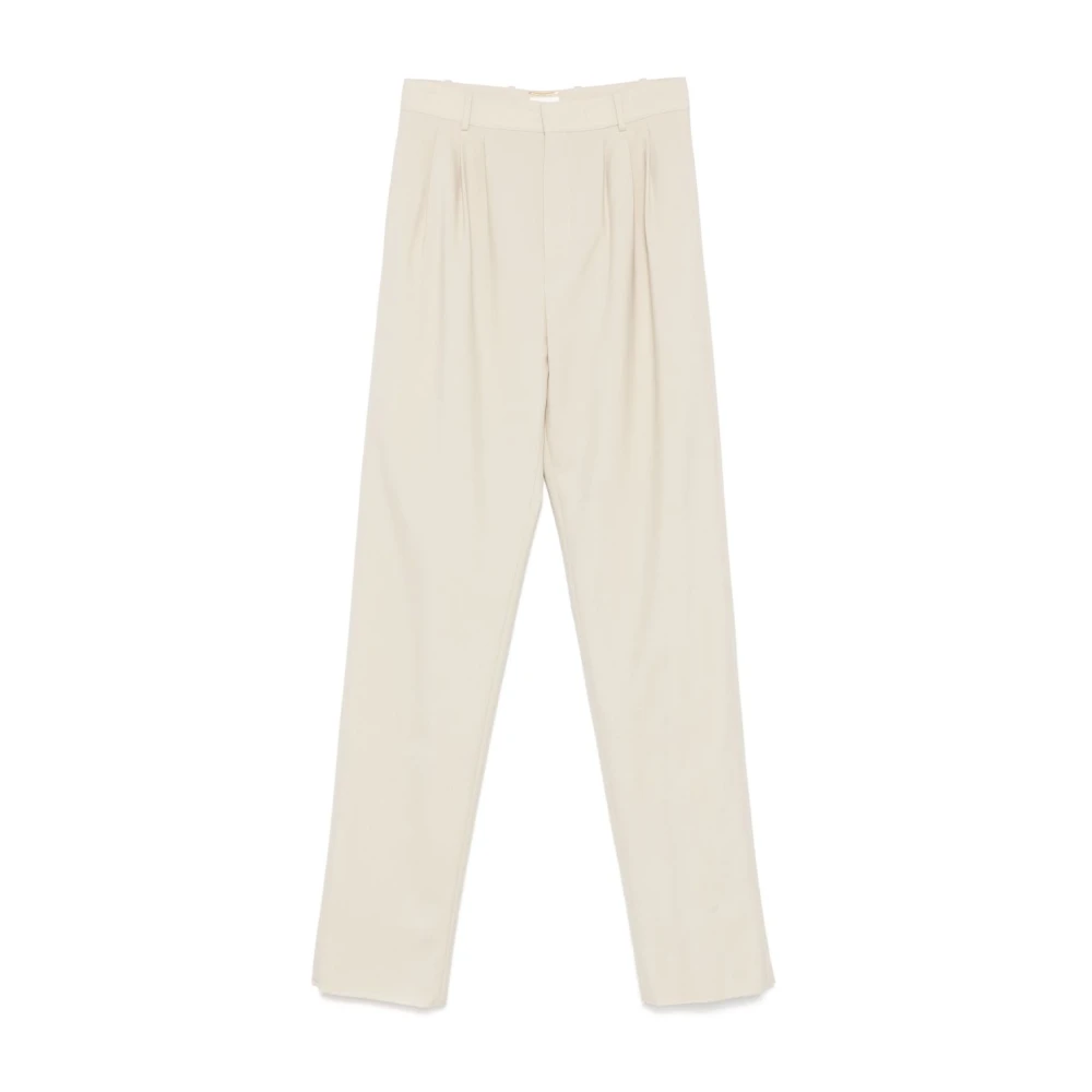 Saint Laurent Beige Geplooide Broek met Verborgen Sluiting Beige Dames