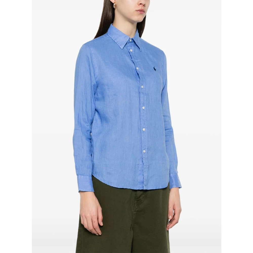 Polo Ralph Lauren Heldere Blauwe Linnen Overhemd Classic-Fit Blue Dames