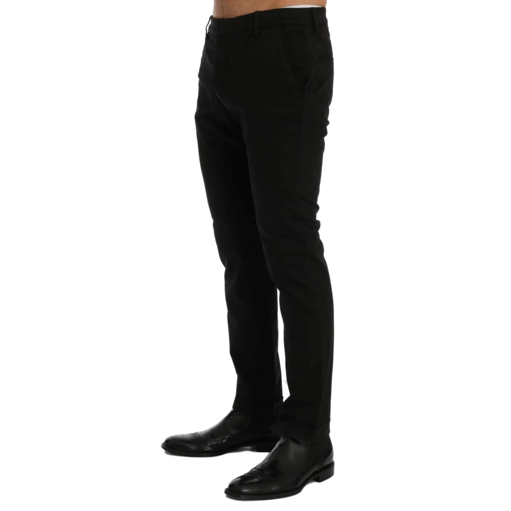 Costume National Chique Zwarte Slim Fit Katoen Stretch Broek Black Heren