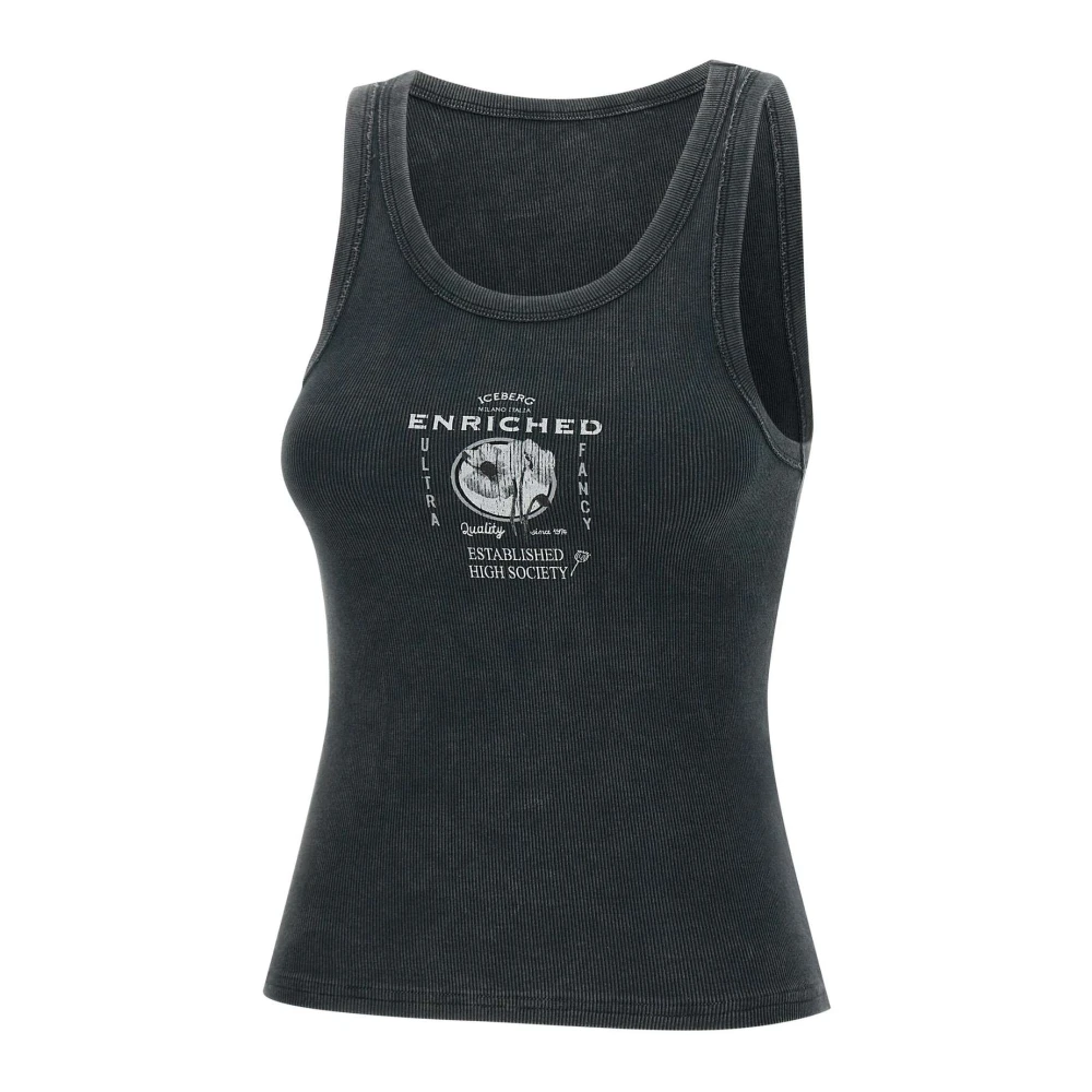 Iceberg Zwart Geribbeld Katoenen Top met Logo Black Dames