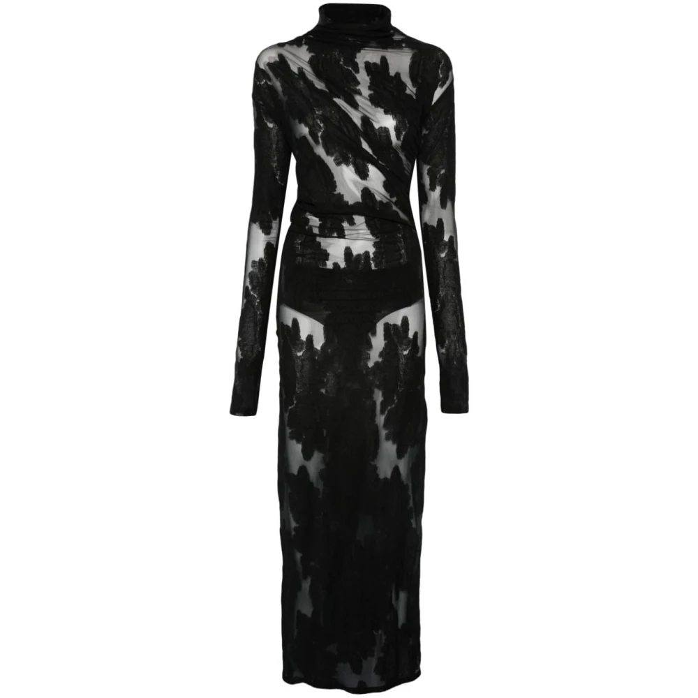 Amazuin Bloemen Fil Coupé Lange Jurk Black Dames