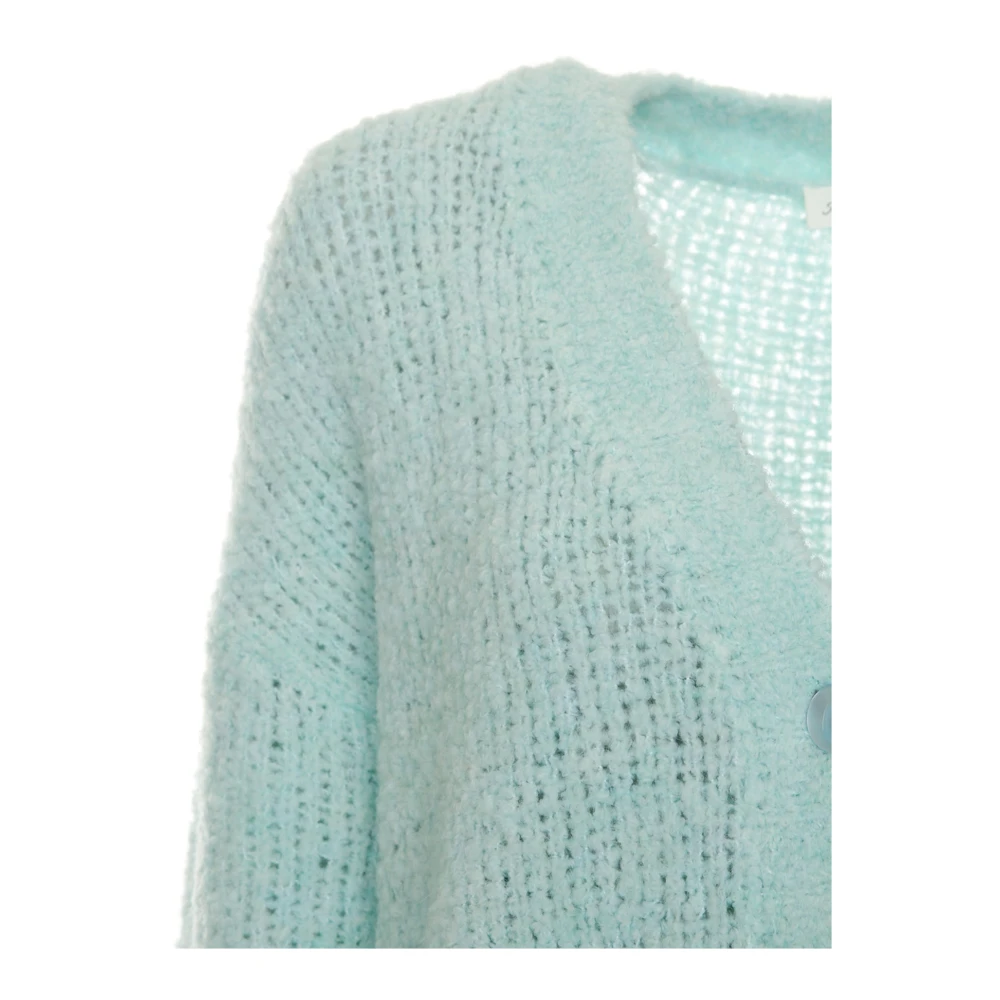 American vintage Fluffy Vest met V-hals en knopen Blue Dames