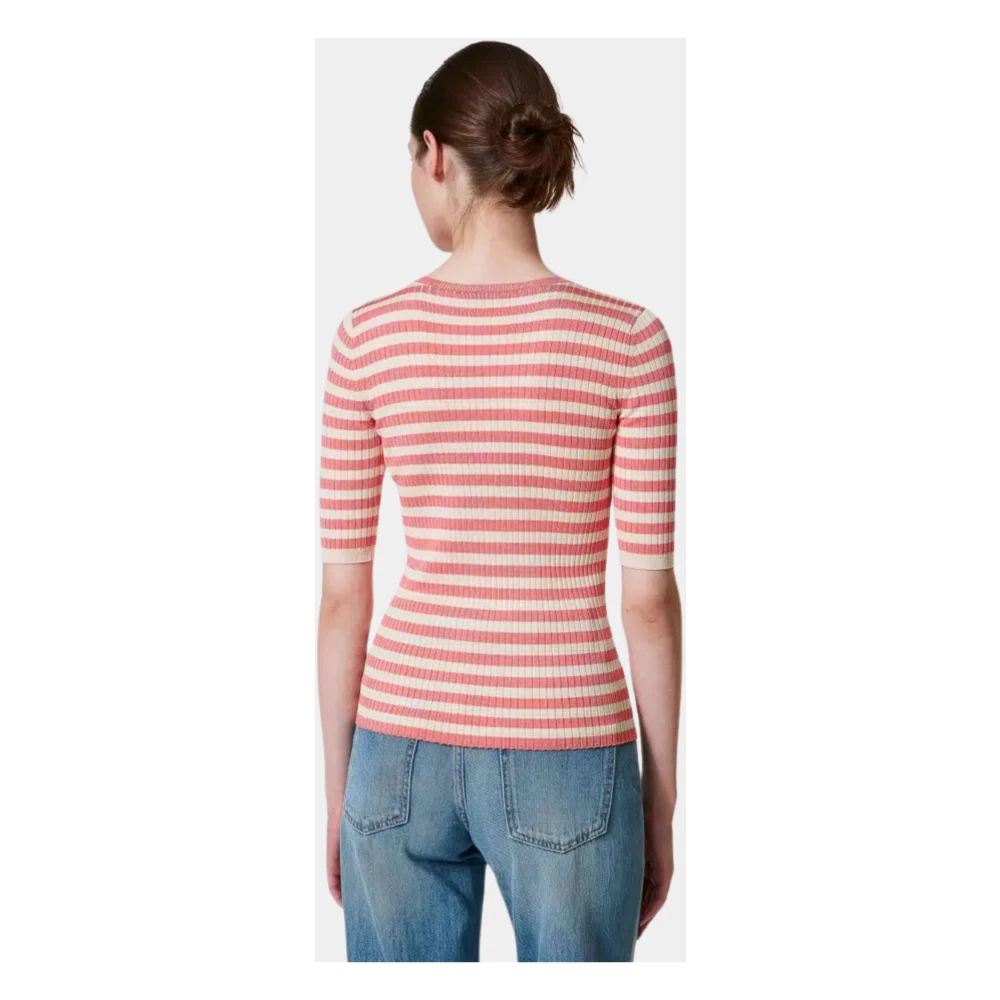 Twinset Gestreepte aansluitende top met metalen broche Pink Dames