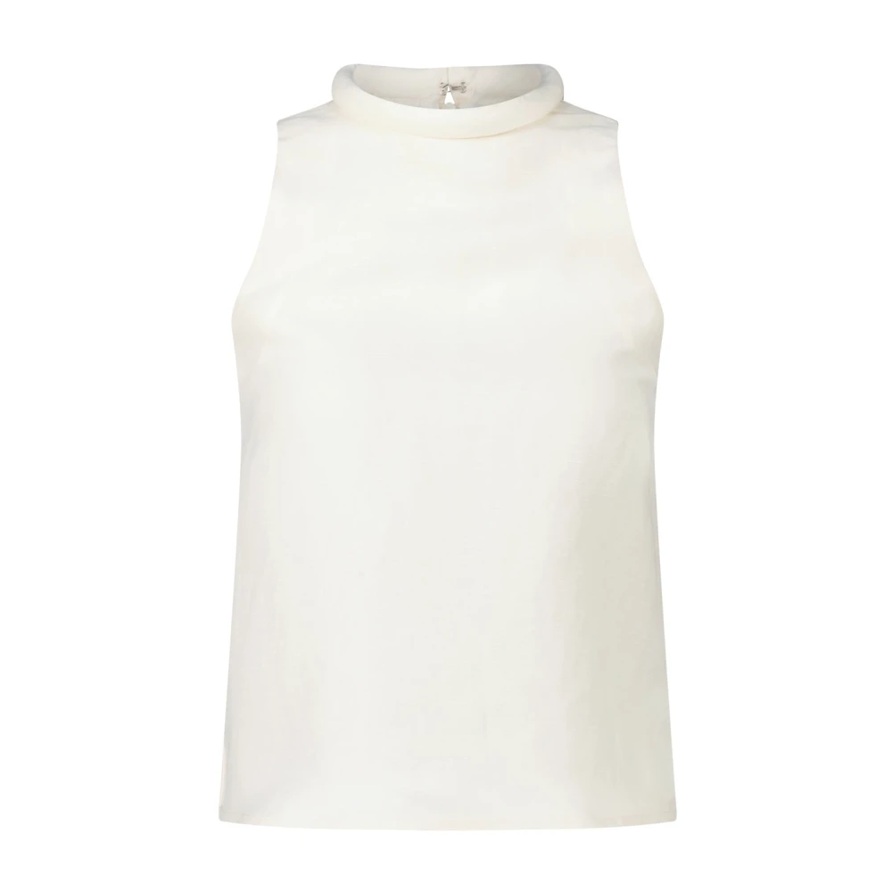 Loulou Studio Linnen-Mix Top Losse Pasvorm Ronde Hals Beige Dames