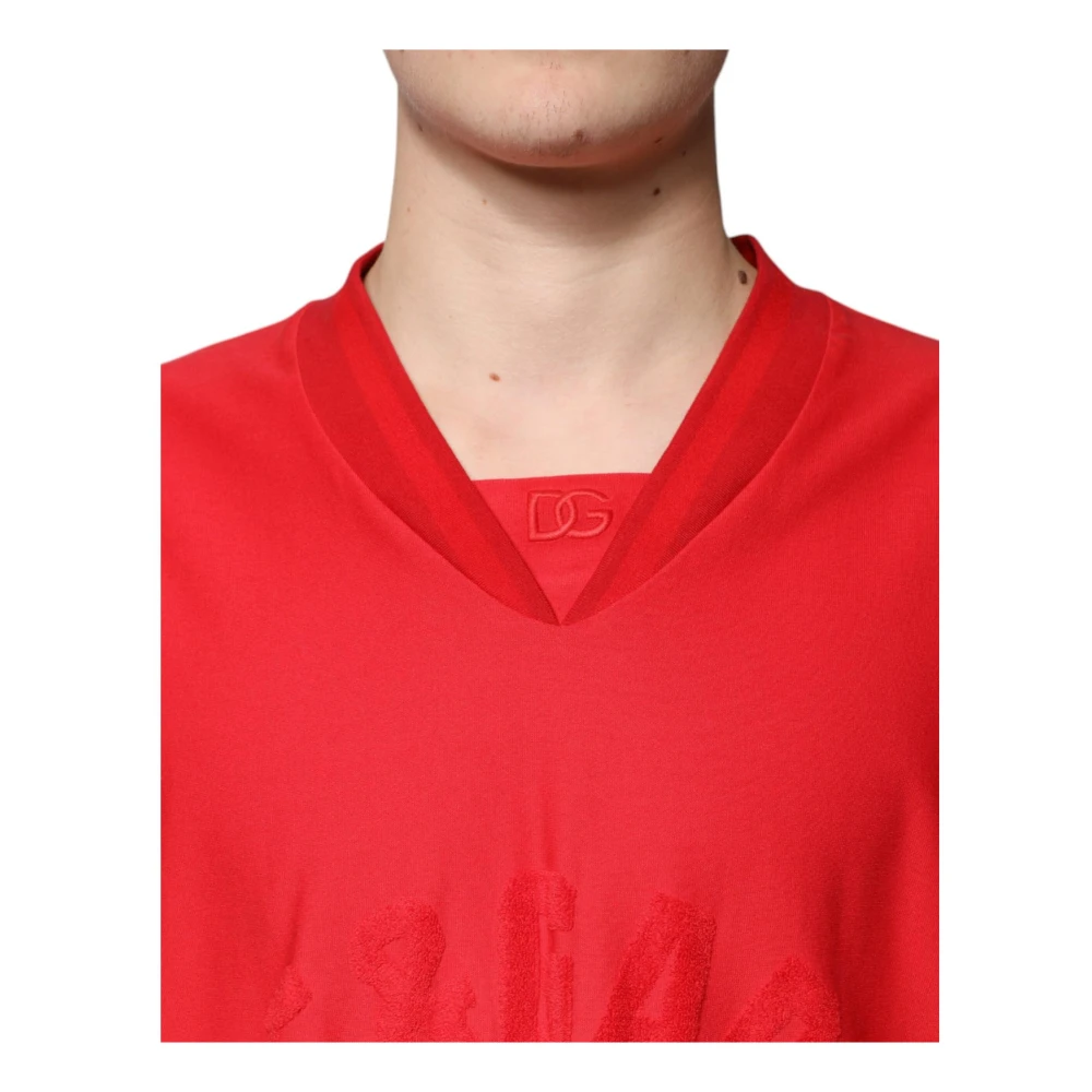 Dolce & Gabbana Rode V-hals Katoenen T-shirt Red Heren