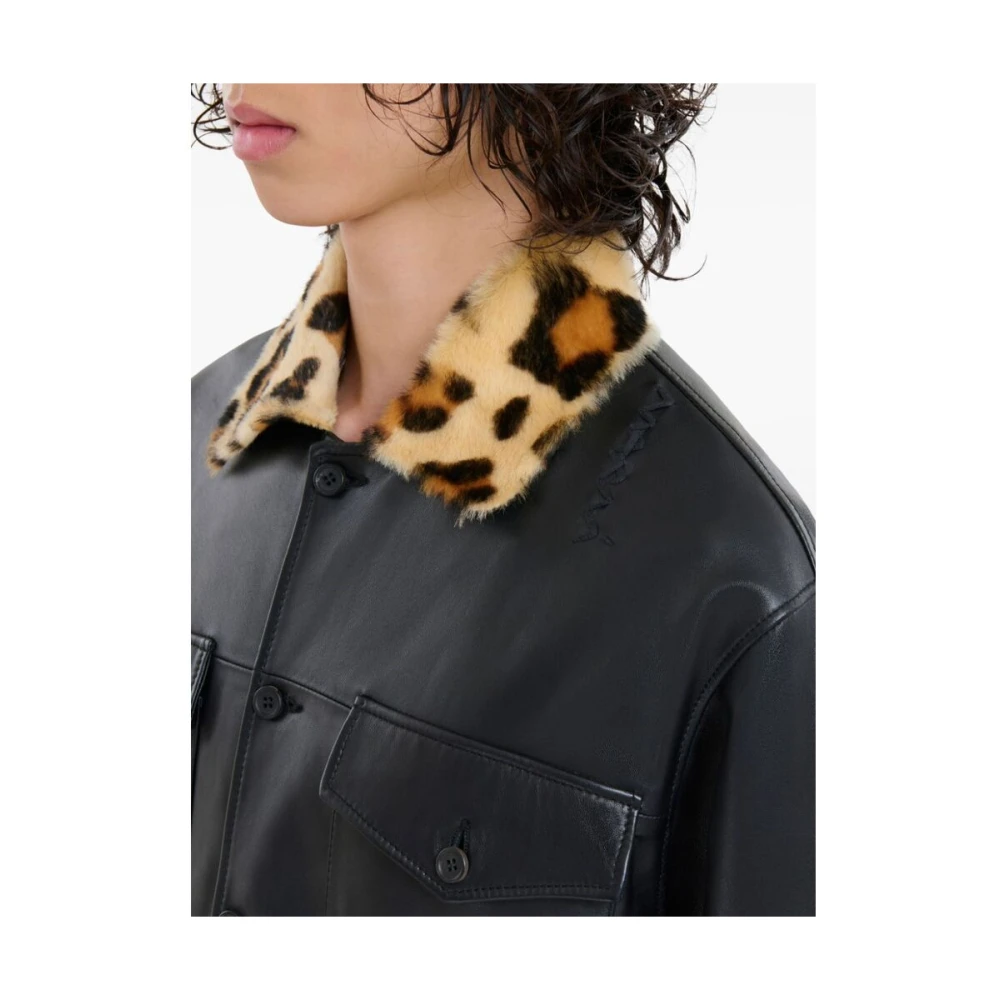 Marni Zwarte leren overhemd met contrasterende kraag Black Heren