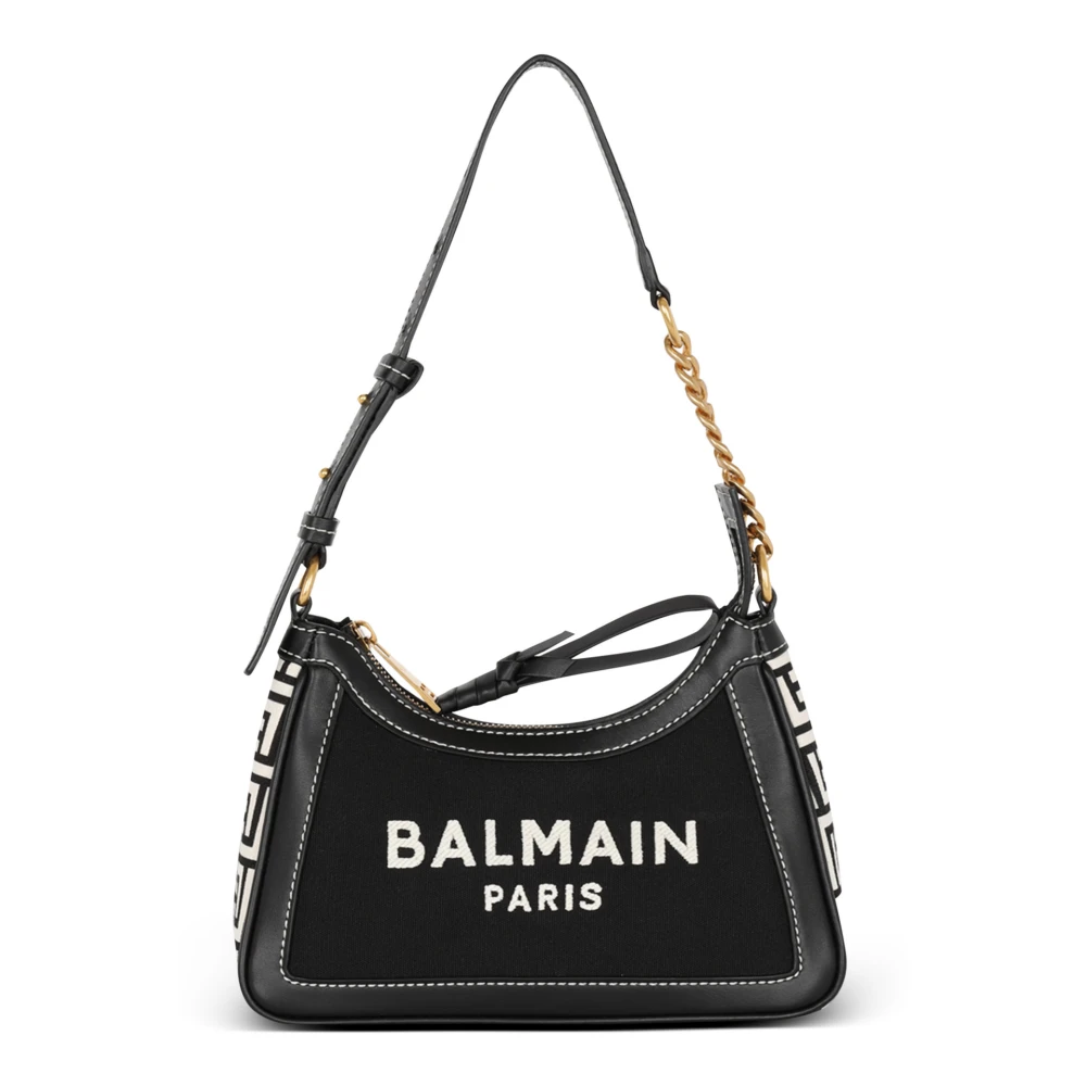 Balmain B-Army gemonogrammeerde canvas en gladleren handtas Black Dames