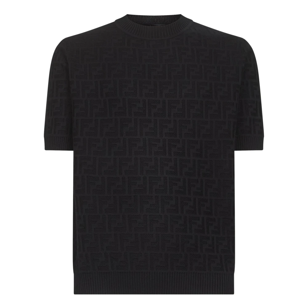 Fendi Men's Black Jacquard Logo Jumper - Round-Neck Knitwear - L - Knitwear