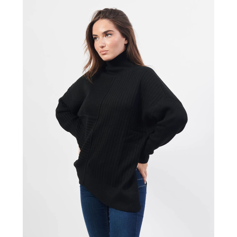 Armani Exchange Wolmix trui met hoge hals Black Dames