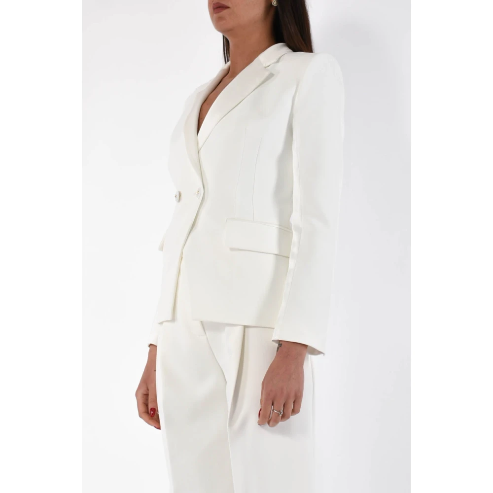 Elisabetta Franchi Satijnen Revers Crepe Jas White Dames