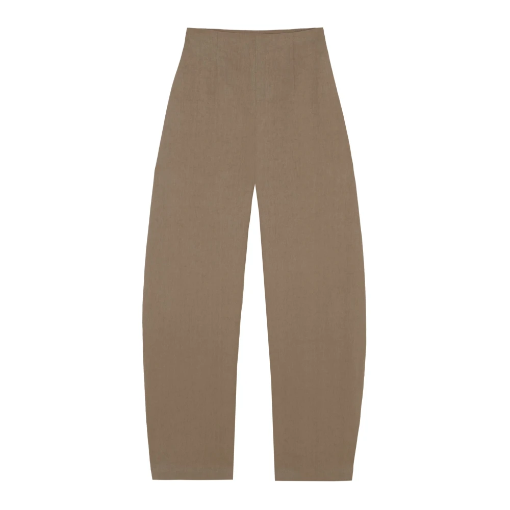 Cortana Hoge taille linnen broek met gebogen been Brown Dames