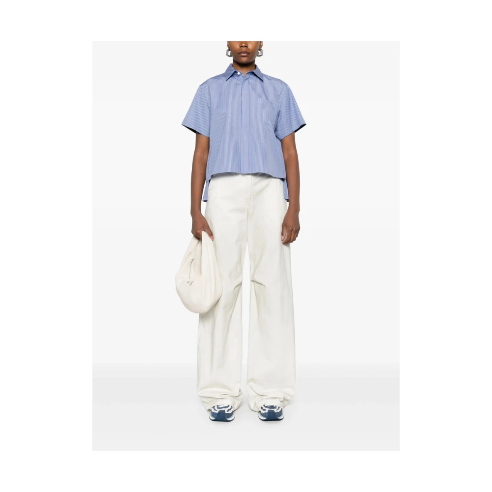 Sacai Blauwe Geplooide Overhemd met Borstzak Blue Dames