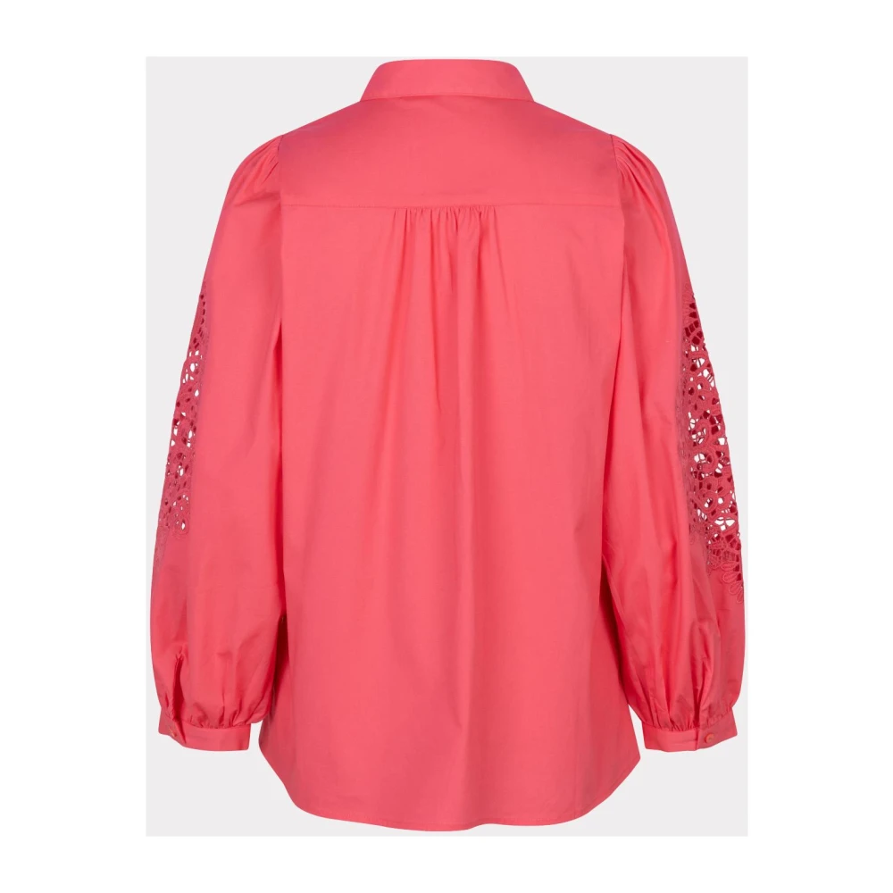 Esqualo Blouse met kanten mouwen in aardbei Pink Heren