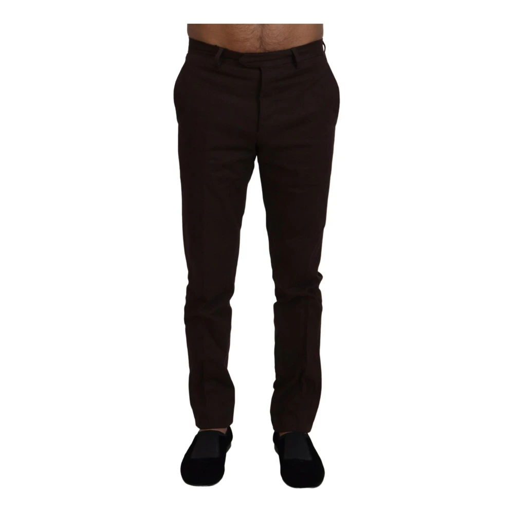 Bencivenga Men's Brown Slim-Fit Trousers, M, Cotton Tapered Formal Trousers