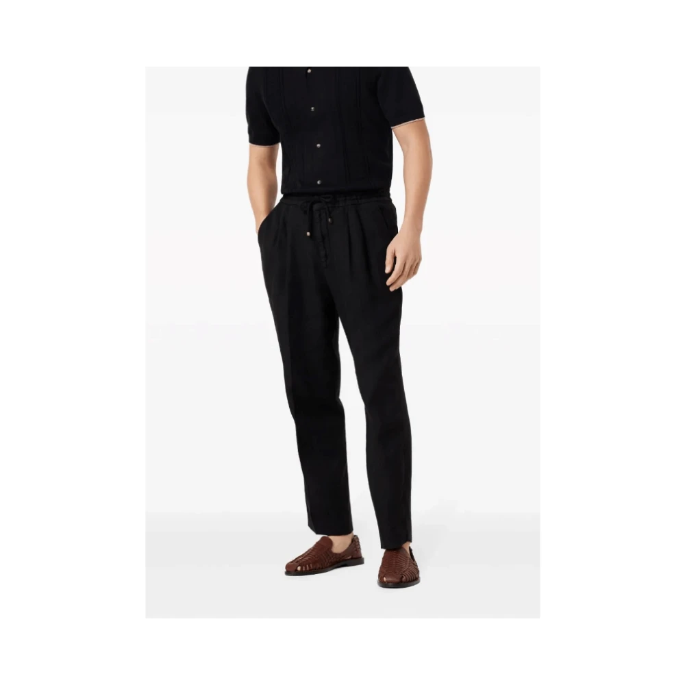 BRUNELLO CUCINELLI Zwarte Linnen Straight-Leg Track Pants Black Heren