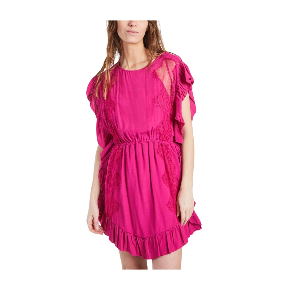 IRO Fuchsia Kant Ruche Jurk Pink Dames