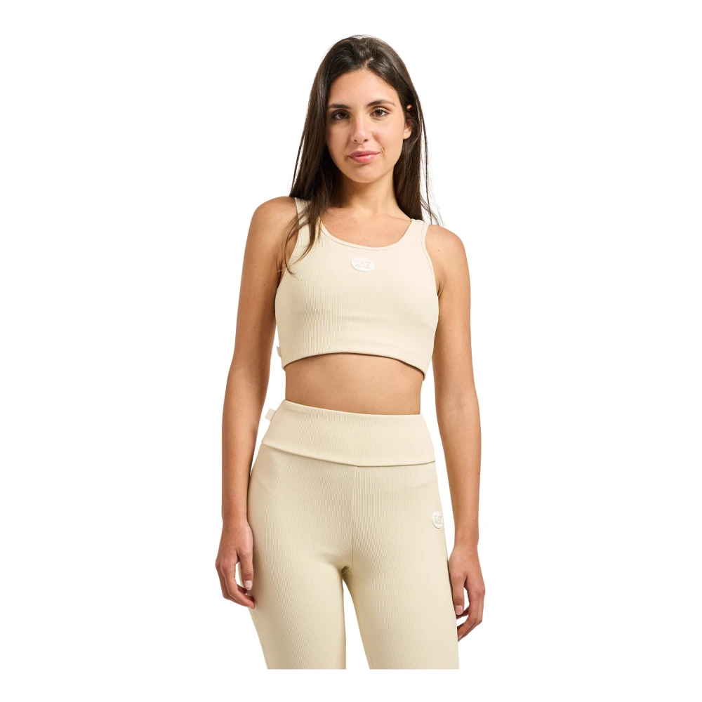 Emporio Armani Femme Beige Tops, Taille: 38 Fr Top Côtelé Avec Logo