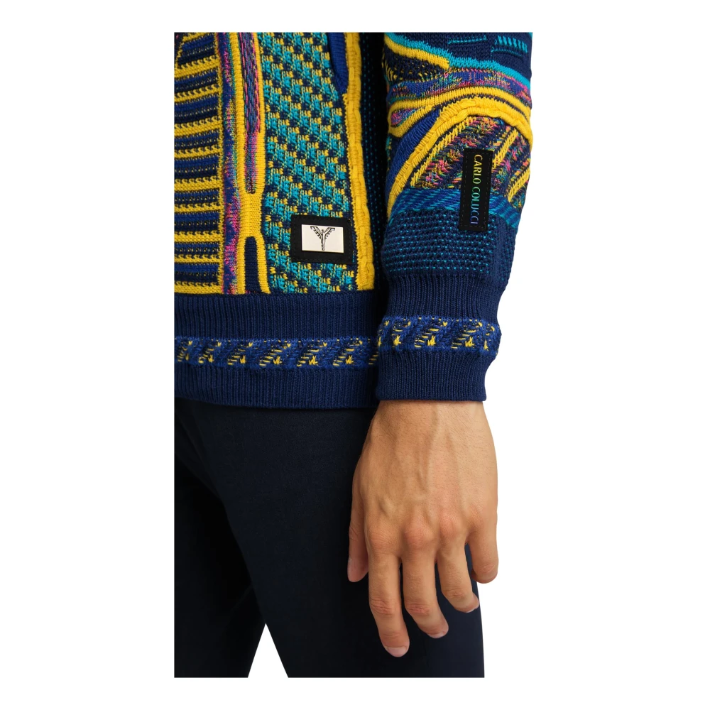 carlo colucci Moderne Gebreide Trui met Opvallend Patroon Multicolor Heren