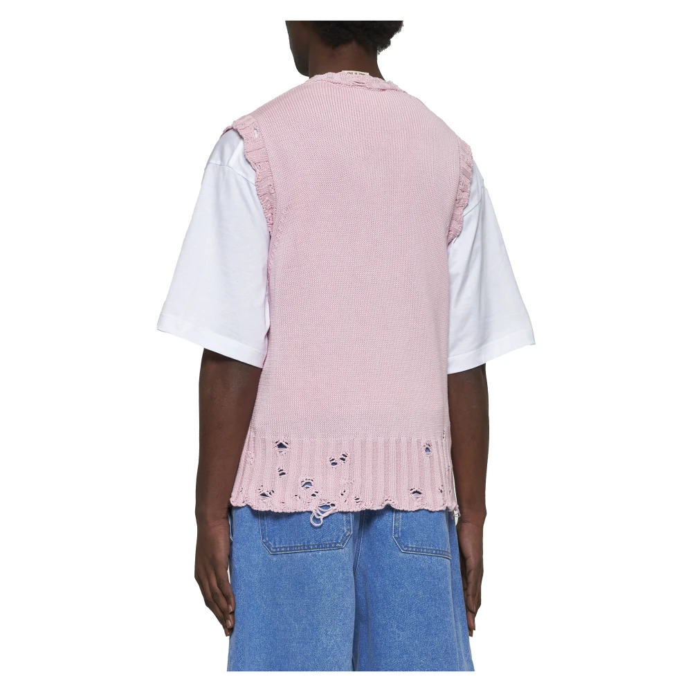 Marni Geribbelde V-hals Roze Katoenen Trui Pink Heren